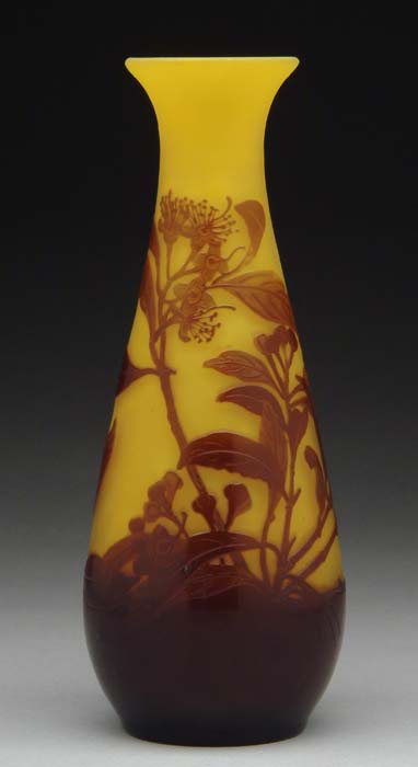 Appraisal: GALLE FLORAL VASE Flared neck vase depicts a floral and