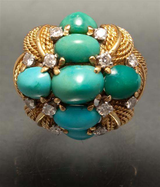 Appraisal: Lady's yellow gold diamond and turquoise cocktail ring diamonds approximately