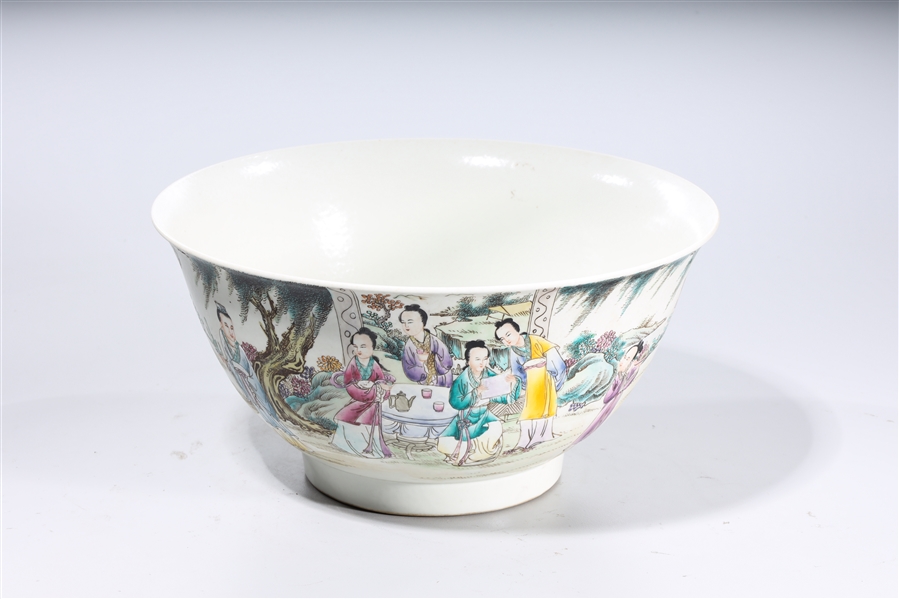 Appraisal: Chinese enameled porcelain footed bowl depicting figures in a landsape