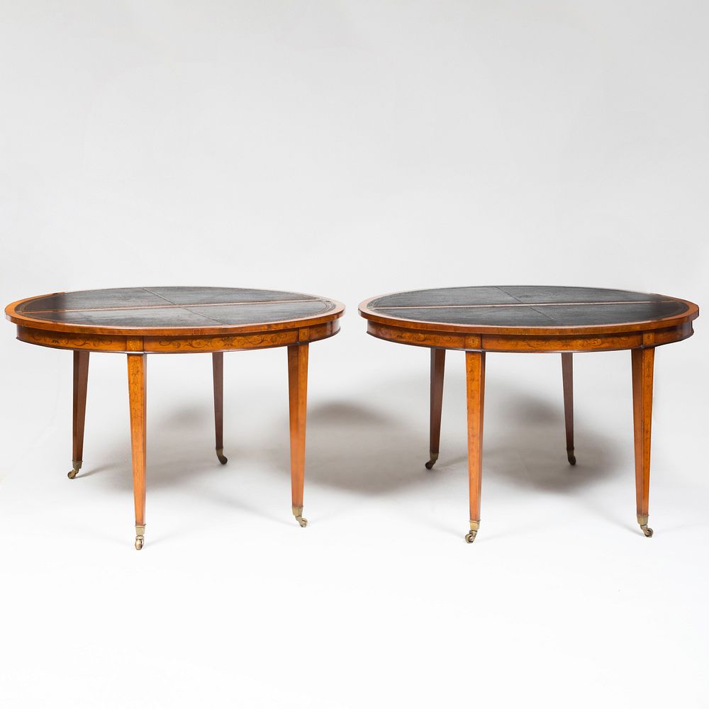 Appraisal: Pair of George III Style Inlaid Satinwood Folding Games Tables