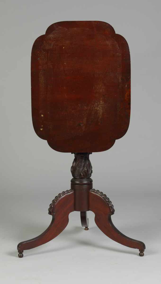 Appraisal: Federal Mahogany Tilt Top Stand Acanthus carving Shaped top Condition