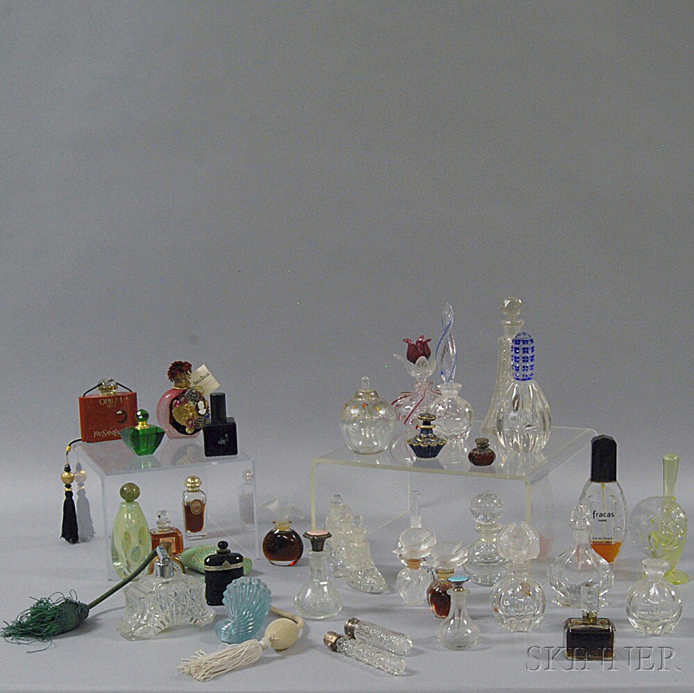 Appraisal: Thirty-four Perfume Bottles including a cobalt-decorated Meissen bottle two etched