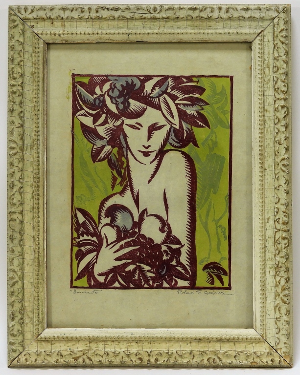 Appraisal: ROLAND F COSIMINI BACCHANTE COLOR WOODCUT United States - Bacchante