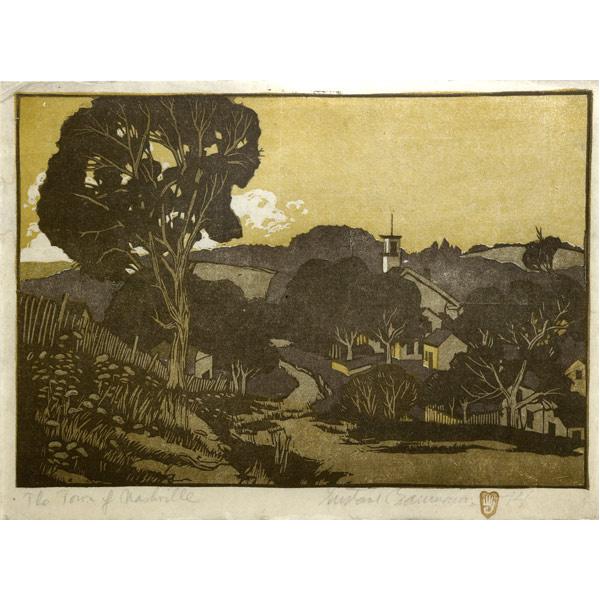 Appraisal: GUSTAVE BAUMANN American - Color woodblock print The Town of