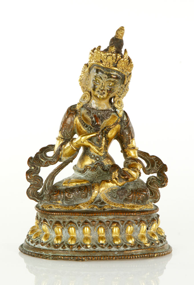 Appraisal: - Chinese Guanyin Figure Seated Guanyin figure gilt bronze China