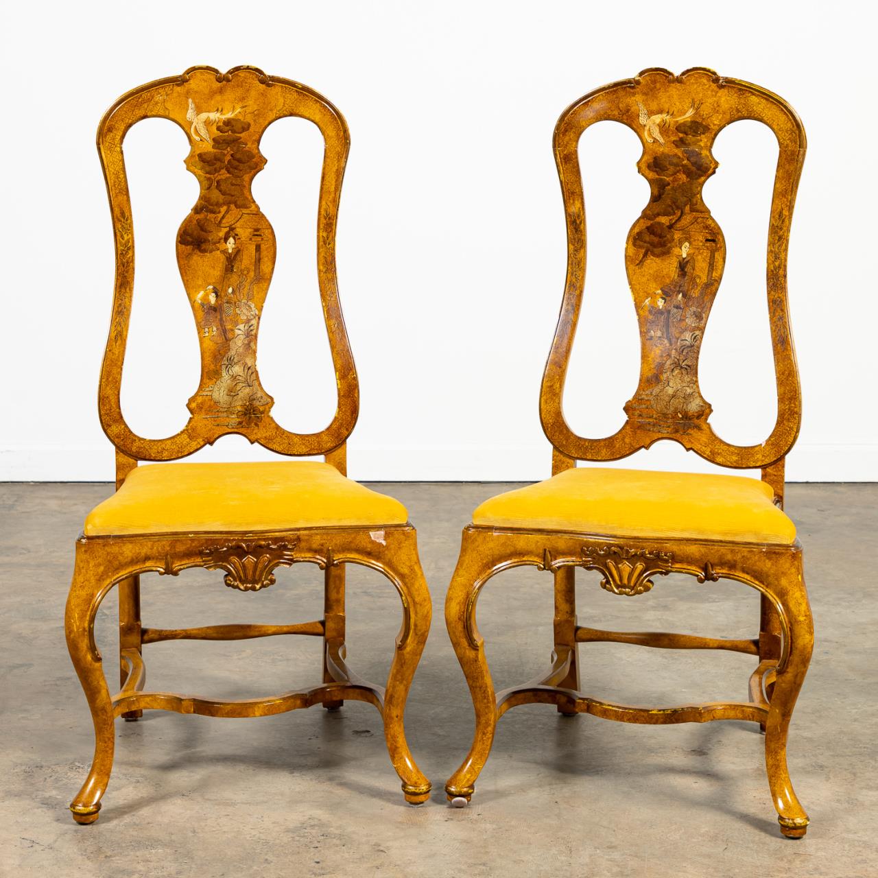 Appraisal: PR VENETIAN-STYLE ROCOCO CHINOISERIE SIDE CHAIRS Likely American th century