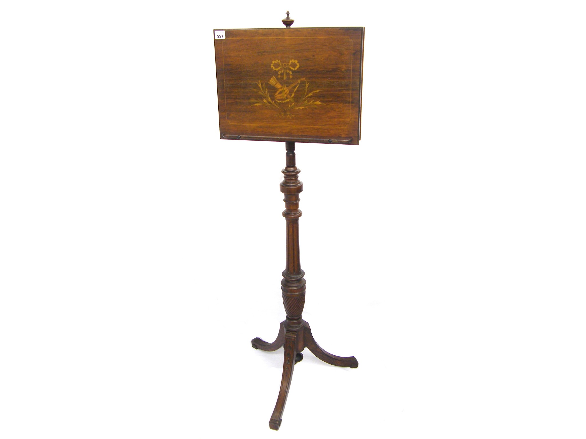 Appraisal: Edwardian rosewood duet music stand the inlaid ledge backs upon