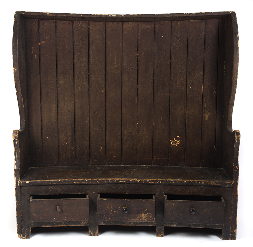 Appraisal: ENGLISH SETTLE BENCH Early th century pine Arched and canted