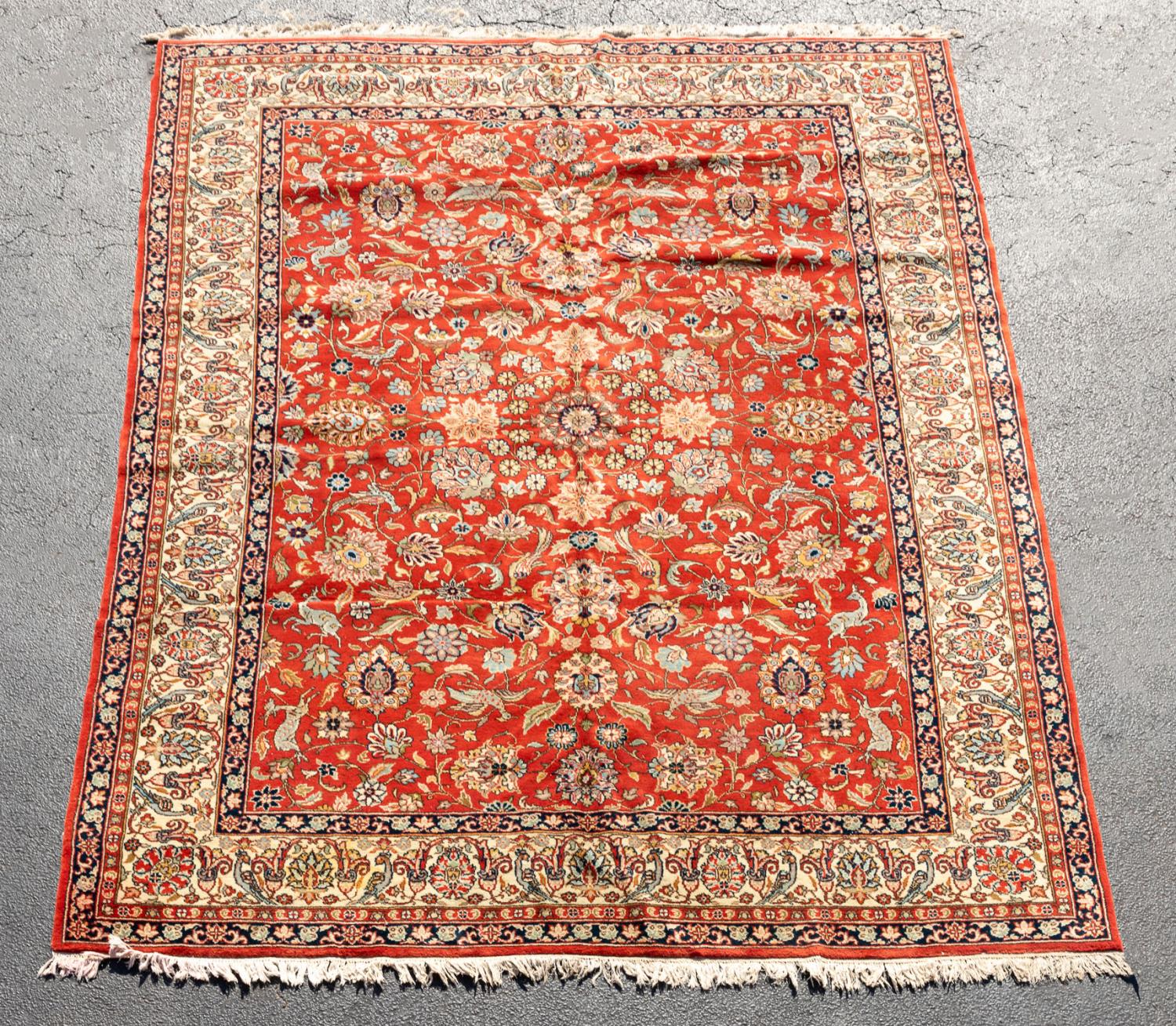 Appraisal: HAND KNOTTED WOOL INDO-TABRIZ RUG X Hand knotted Indo-Tabriz carpet