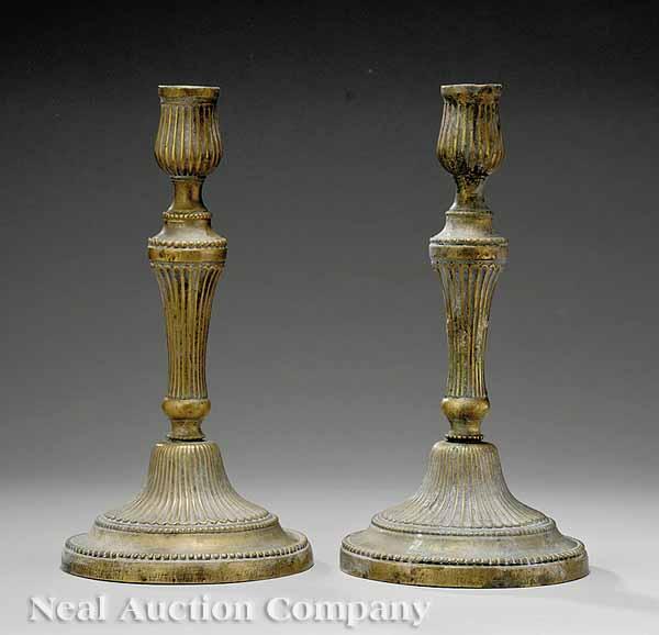 Appraisal: A Pair of Antique French Brass Candlesticks late th c