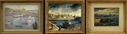 Appraisal: th Century School Three Harbour Scenes Two oil on panel