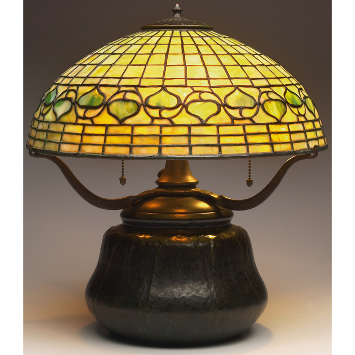 Appraisal: Grueby Tiffany Studios table lamp pottery base with sculpted and