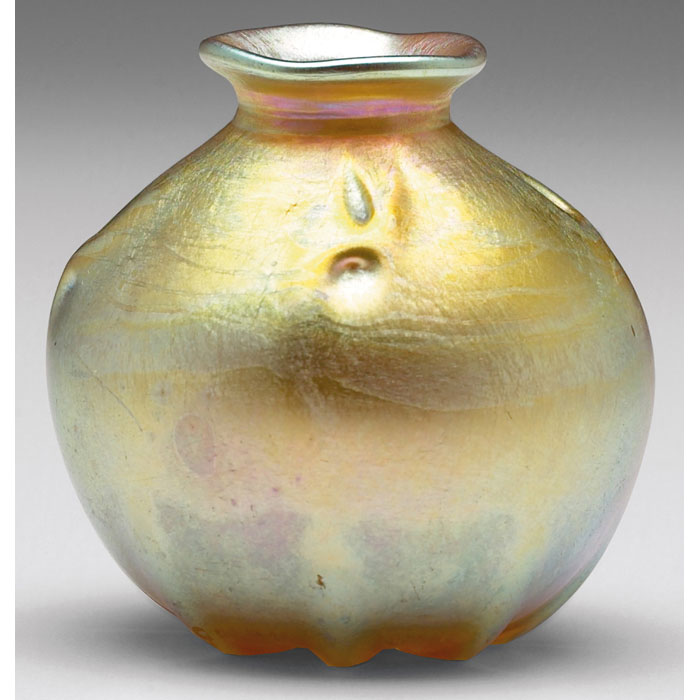 Appraisal: L C Tiffany vase bulbous shape in gold favrile glass