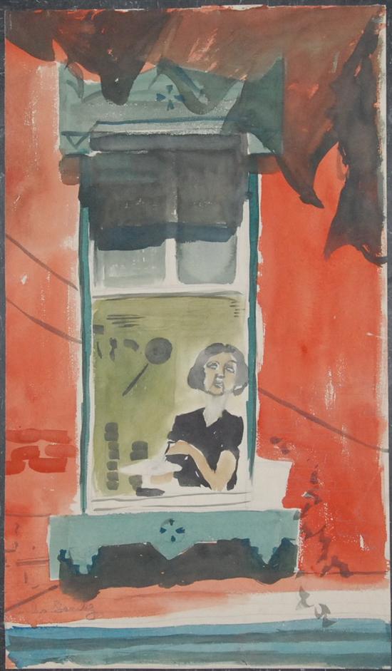 Appraisal: Emilio Schanchez Watercolor on paper Woman in a Window pencil