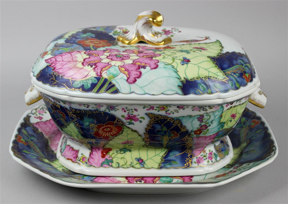 Appraisal: MOTTAHEDEH CHINESE EXPORT STYLE TOBACCO LEAF TUREEN AND STAND after