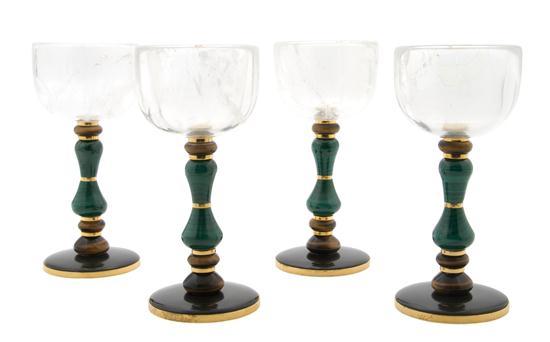 Appraisal: Set of Eight Rock Crystal Malachite and Tiger's Eye Goblets