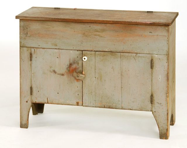 Appraisal: ANTIQUE AMERICAN LIFT-TOP DRY SINK In old gray paint Two