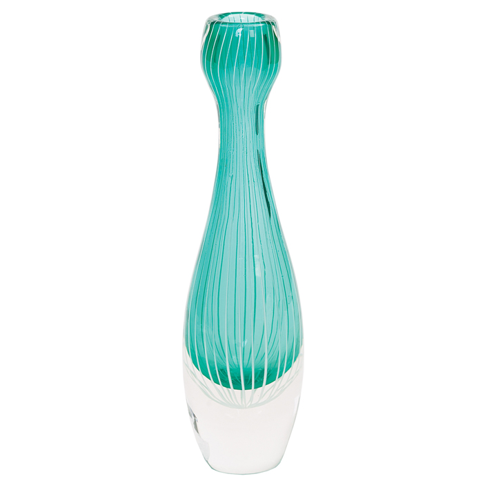 Appraisal: Orrefors vase green glass with vertical white stripe inclusions over