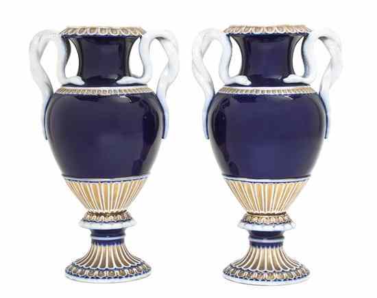 Appraisal: A Pair of Meissen Porcelain Cobalt and Parcel Gilt Vases