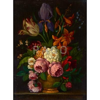 Appraisal: PAIR OF FLORAL STILL LIFES Two oil on panel paintings