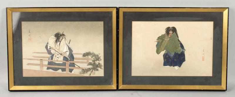 Appraisal: Pair of Japanese Block Prints on Rice Paper Description Matted