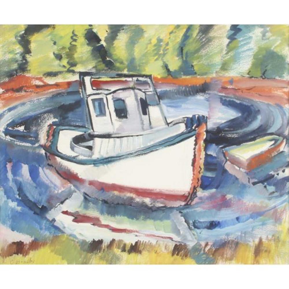 Appraisal: CAROLYN GERTRUDE BRADLEY OHIO INDIANA TUGBOAT MIXED MEDIA ON PAPER