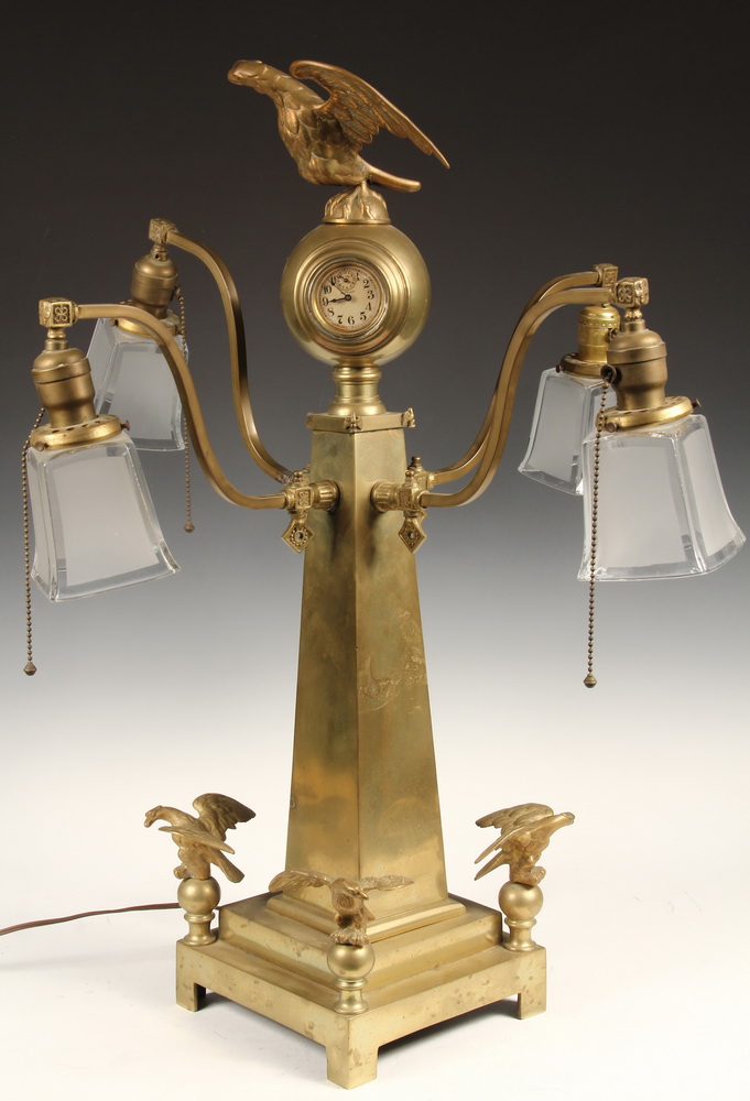 Appraisal: BANK CLOCK - Solid Brass Stanchion Clock with four lights