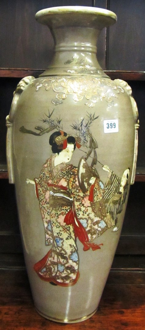 Appraisal: A tall Japanese Satsuma vase Meiji period each side painted