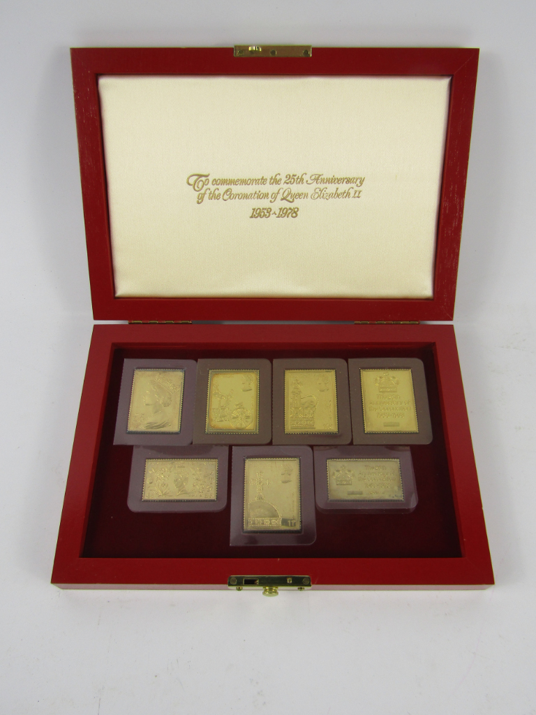 Appraisal: A Hallmark Replicas Coronation Issue of silver gilt postage stamps