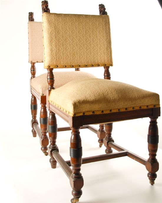 Appraisal: A Pair of Walnut Renaissance Revival Side Chairs with lion