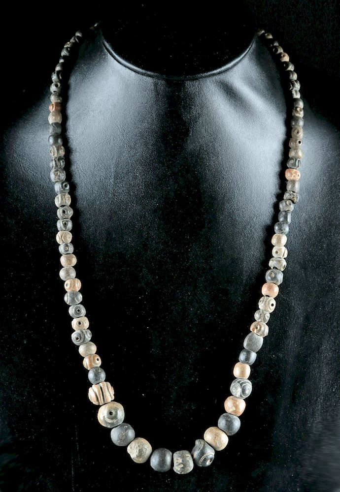 Appraisal: Pre-Columbian Stone and Clay Bead Necklace Pre-Columbian Peru north coast