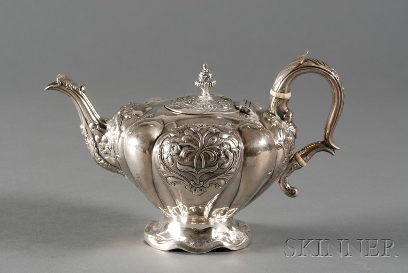 Appraisal: William IV Silver Teapot London Joseph Wilson maker tapered melon-shaped