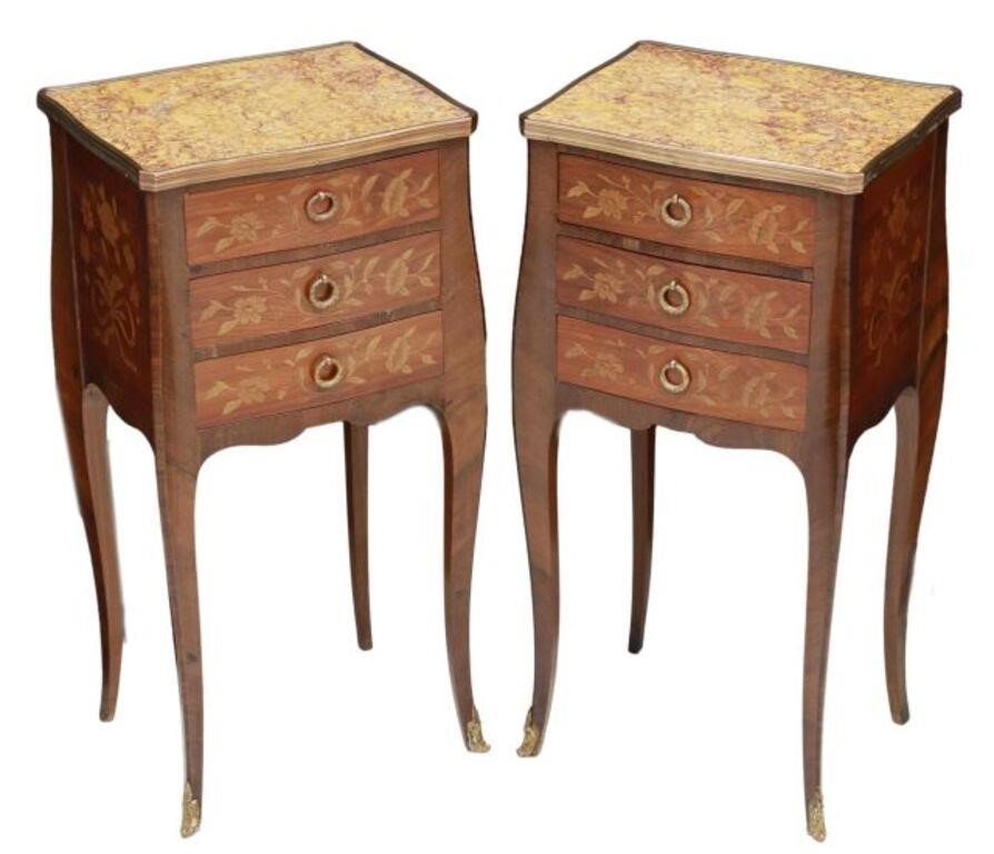 Appraisal: pair French Louis XV style marble-top nightstands th c case