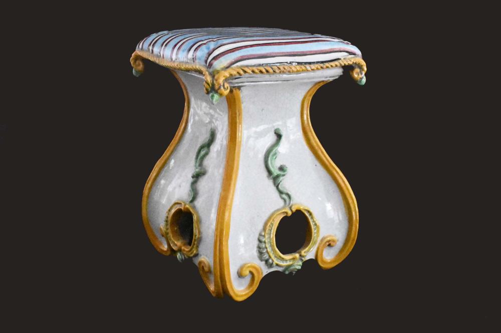 Appraisal: ITALIAN MAJOLICA GLAZED TERRA COTTA LOW STOOLModern Modeled as a