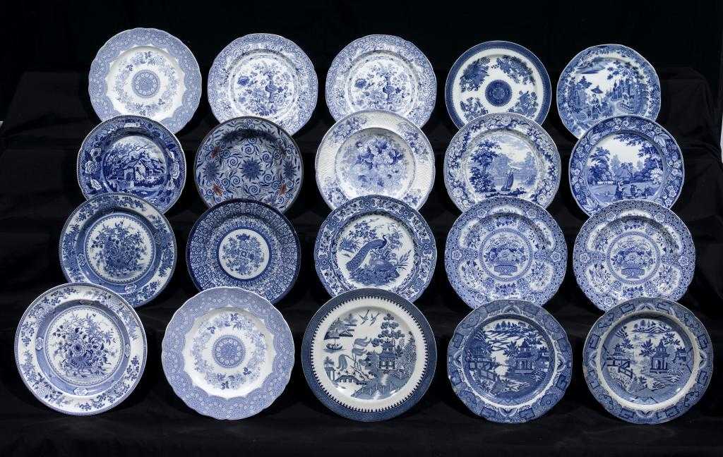 Appraisal: THIRTY ONE MINTON AND CONTEMPORARY BLUE PRINTED EARTHENWARE PLATES AND