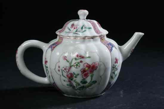 Appraisal: CHINESE FAMILLE ROSE PORCELAIN TEA POT Yongzheng period circa Ribbed