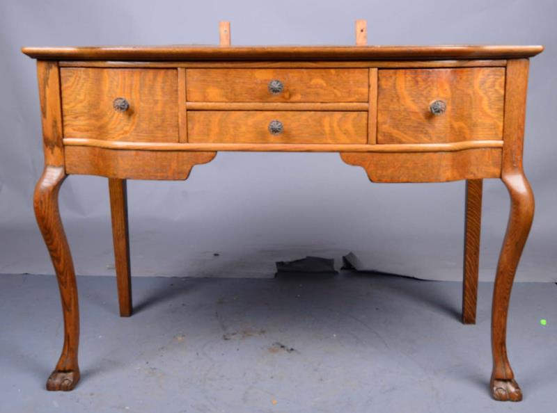 Appraisal: Vintage Oak Vanity With Panel Mirrors Oak vanity with four