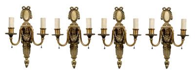 Appraisal: Four Louis XVI style brass sconces matching set with heavy