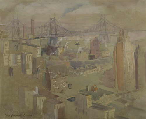 Appraisal: COLIN CAMPBELL COOPER Lower Manhattan Midtown Bridge Watercolor on greenish