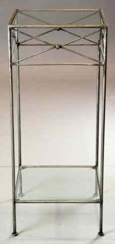 Appraisal: Two Tiered Metal Glass Plant StandWith two glass shelf and