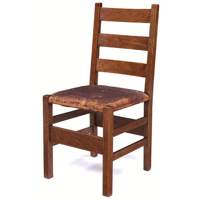 Appraisal: Gustav Stickley side chair laquo ladder-back form with three horizontal