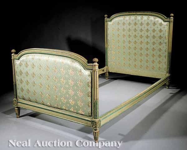 Appraisal: An Antique Louis XVI-Style Painted and Upholstered Bed arched head