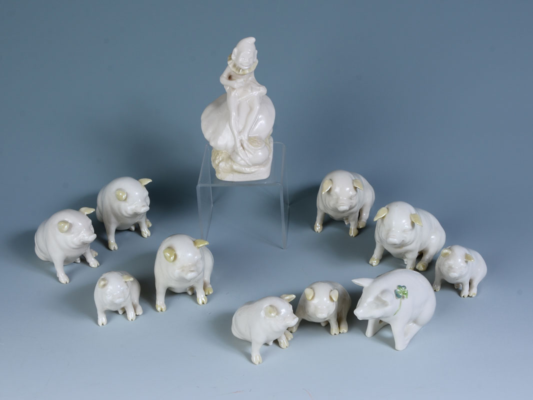 Appraisal: PIECE BELLEEK PIGS ELF PORCELAIN FIGURES pieces total to include