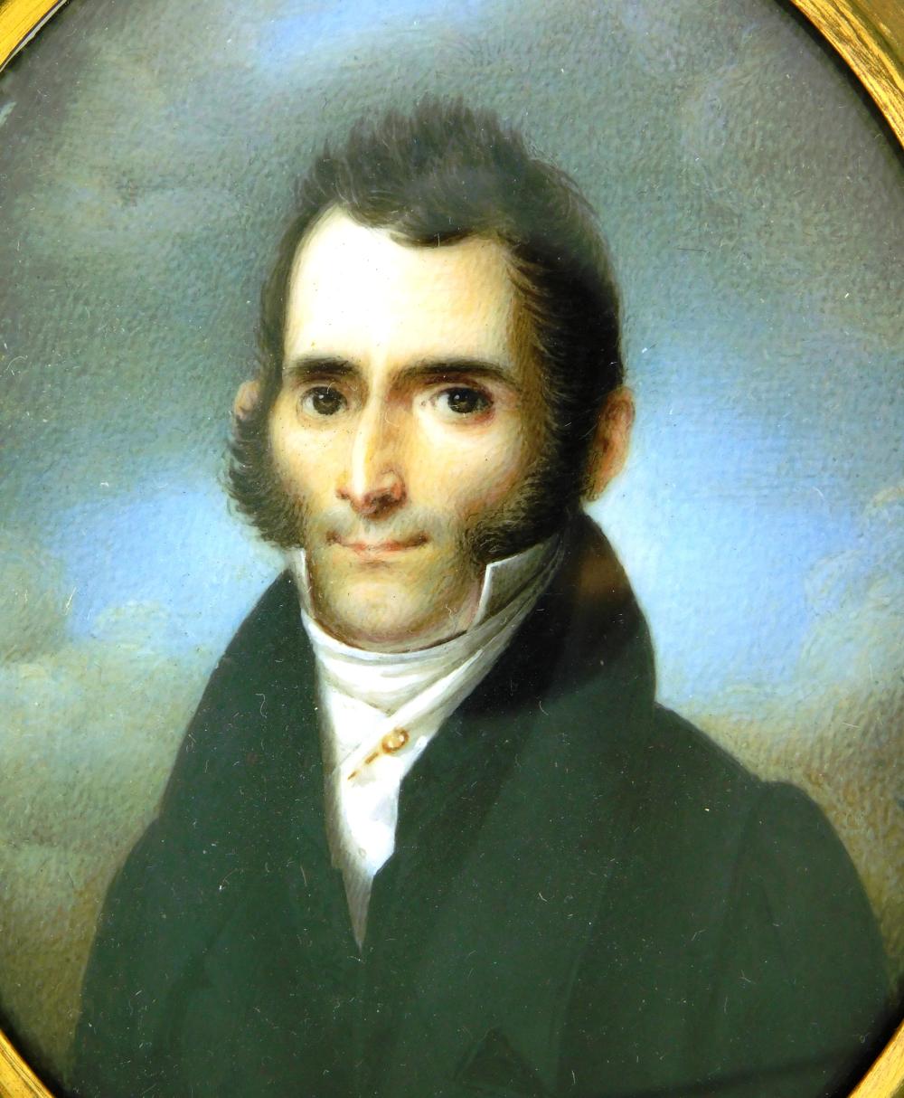 Appraisal: MINIATURE Portrait of a young gentleman with prominent sideburns c