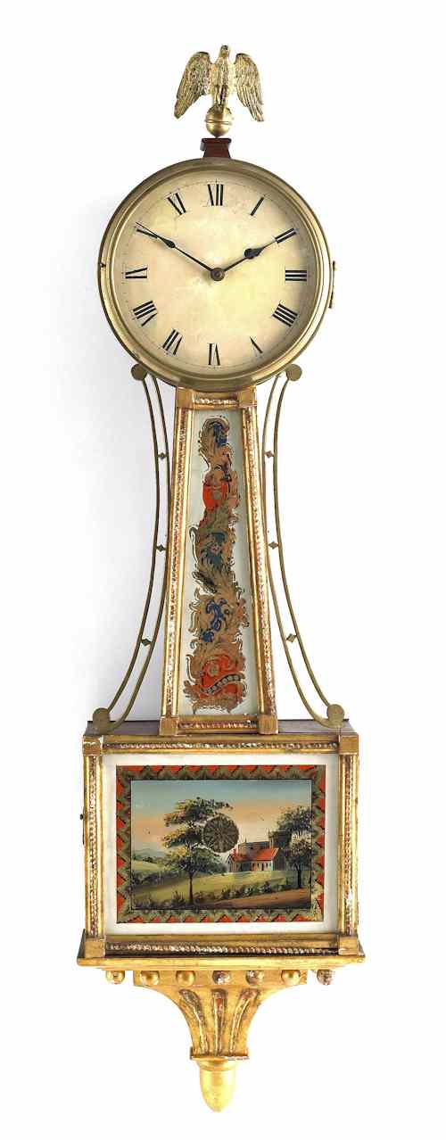 Appraisal: New England Federal mahogany and giltwood banjo timepiece ca h