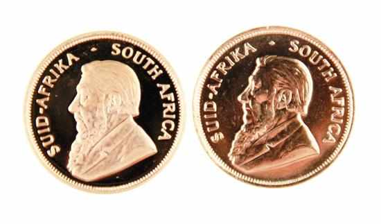 Appraisal: South African and Krugerrand gold coins obverse with profile portrait