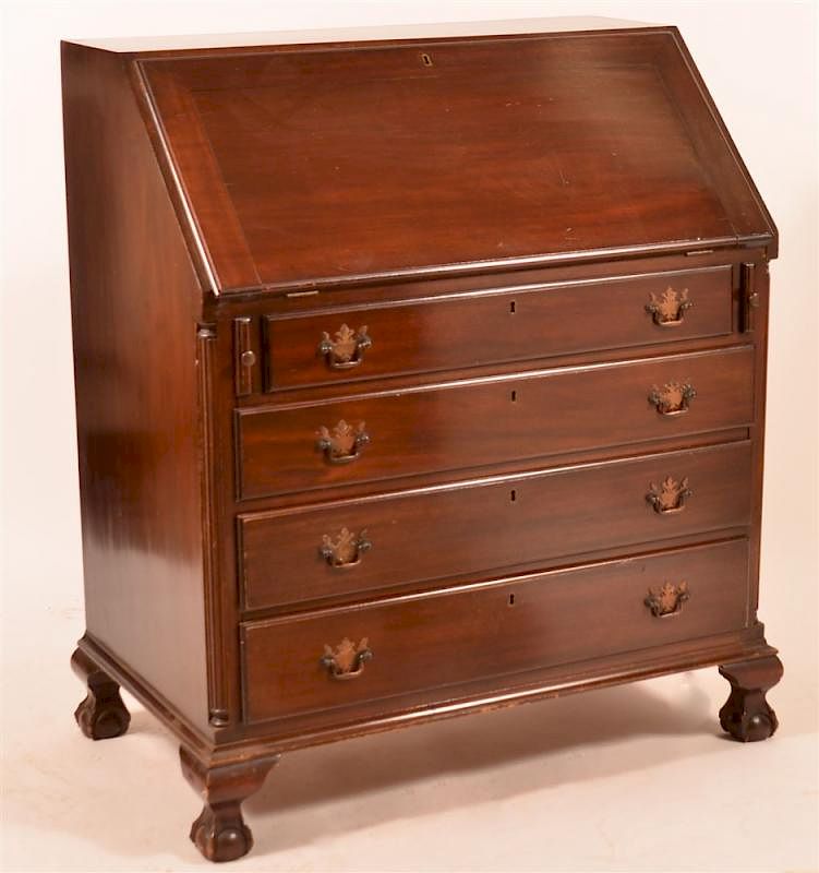 Appraisal: Reproduction Chippendale Slant Lid Desk Reproduction Chippendale Mahogany Slant Lid