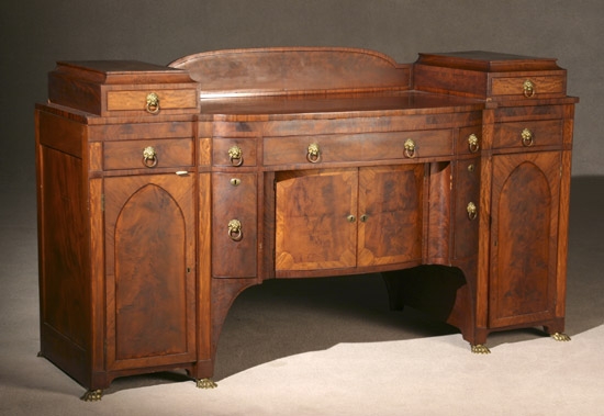 Appraisal: Federal Mahogany Sideboard New York Circa Each pedestal cabinet door