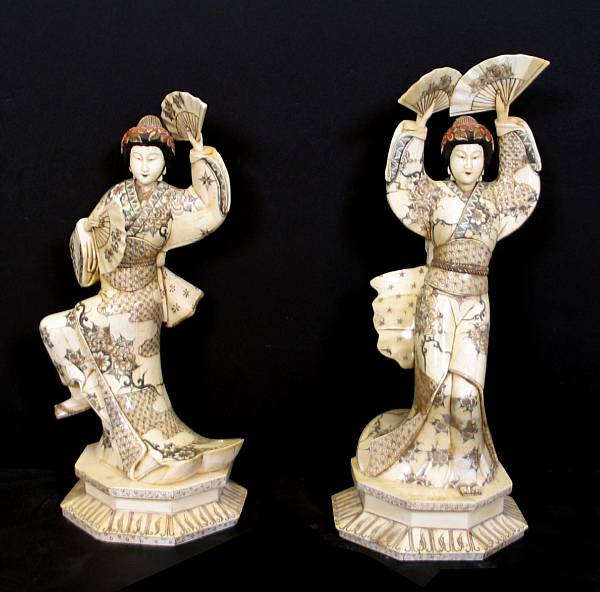 Appraisal: A group of four Chinese carved bone veneer and polychrome