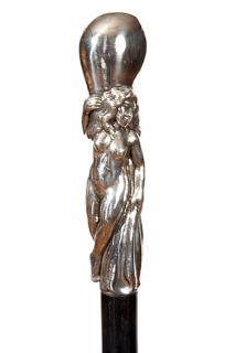 Appraisal: Sterling Nude Dress Cane- th Century- A high relief casting